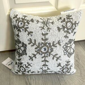 NWT snowflakes Beaded 12” x 12” pillow decorative pillow